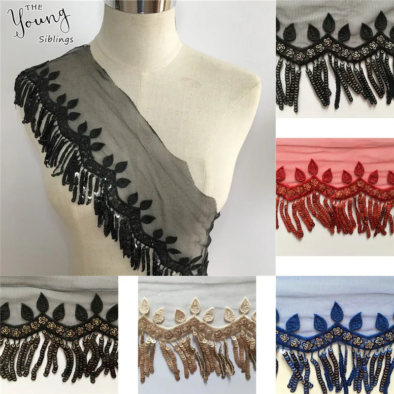 

1 meter for sale New arrive Embroidery Neckline Sequins Tassels Lace Collar Applique Sewing Tulle Fabric DIY Clothing Accessory