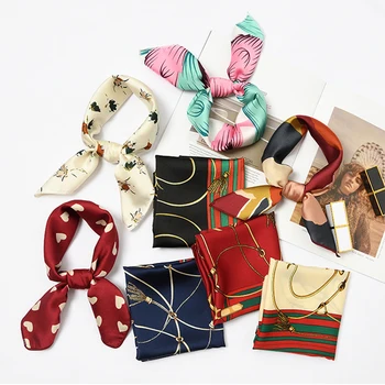 

Small Silk Scarf Women Print Head Neck Hijab Square Scarves Office Ladies Hair Tie Band Neckerchief Multipurpose Bandanna