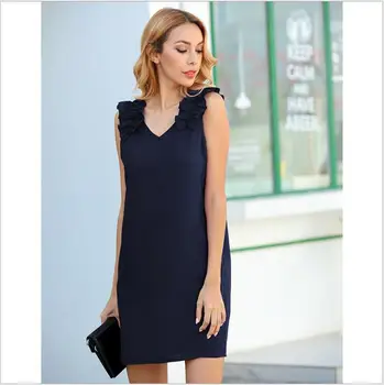 

New Fashion Women Casual Halter Sleeveless Striped A-Line Pleated Ruffle Hem Mini Dress