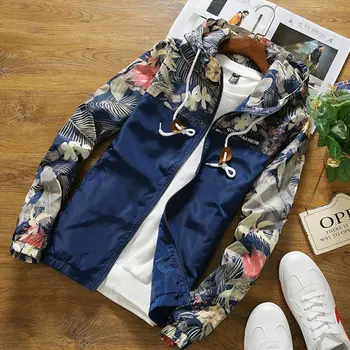 

Autumn Men's Hooded Jackets 2019 Spring Korean Casual Print Windbreaker Men Jackets Coats Zipper Lightweight Jackets Bomber Male