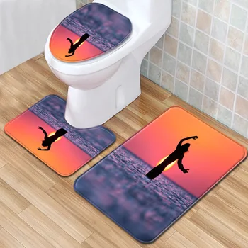 

Beach Scenery Bathroom Mat Three-Piece Bathroom Carpet Toilet Mat Set Door Mat Bathroom Non-Slip Mat Spot