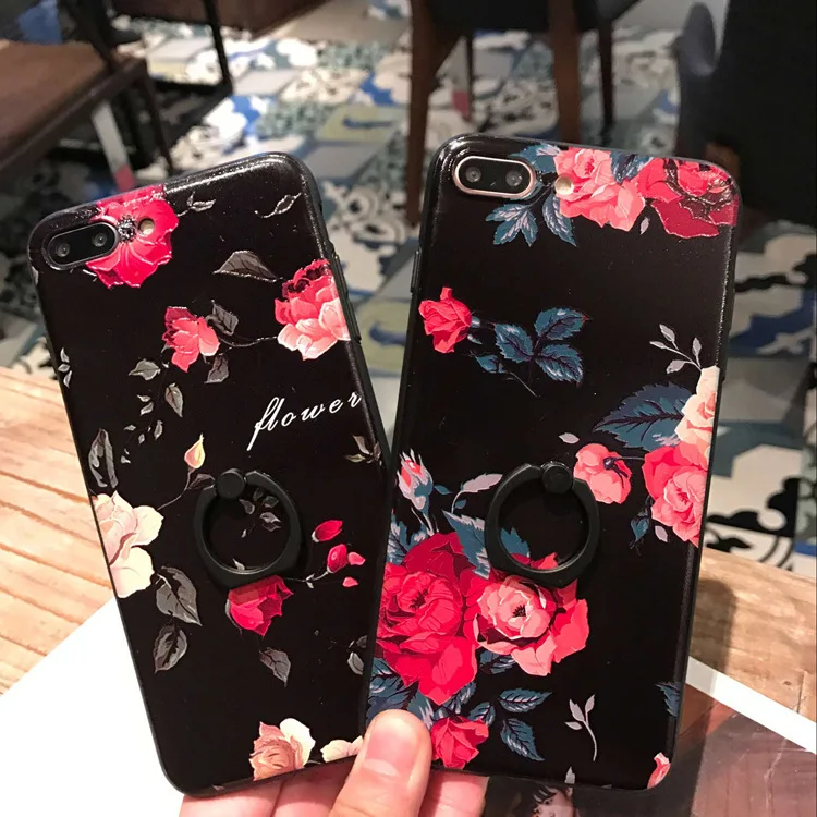 Для iphone Xs max рельефный чехол для телефона 7/8plus кольцевой кронштейн iphone 11 защита от падения полная Роза