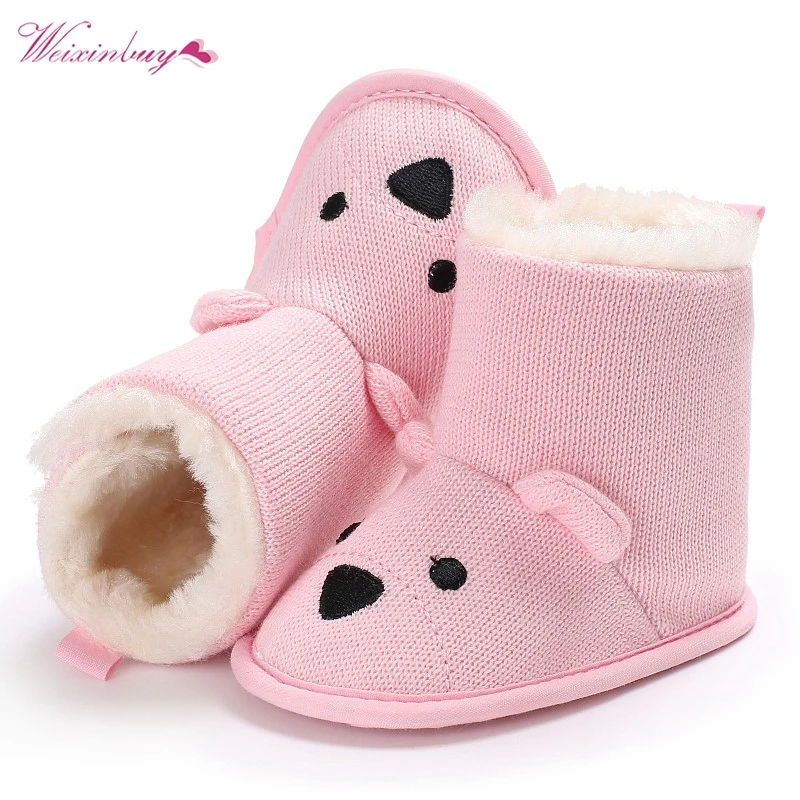 

Fashion Baby Winter Shoes Boots Cute Cartoon Bear First Walkers Knitted Keep Warm Booties Infant Toddler Newborn Boots