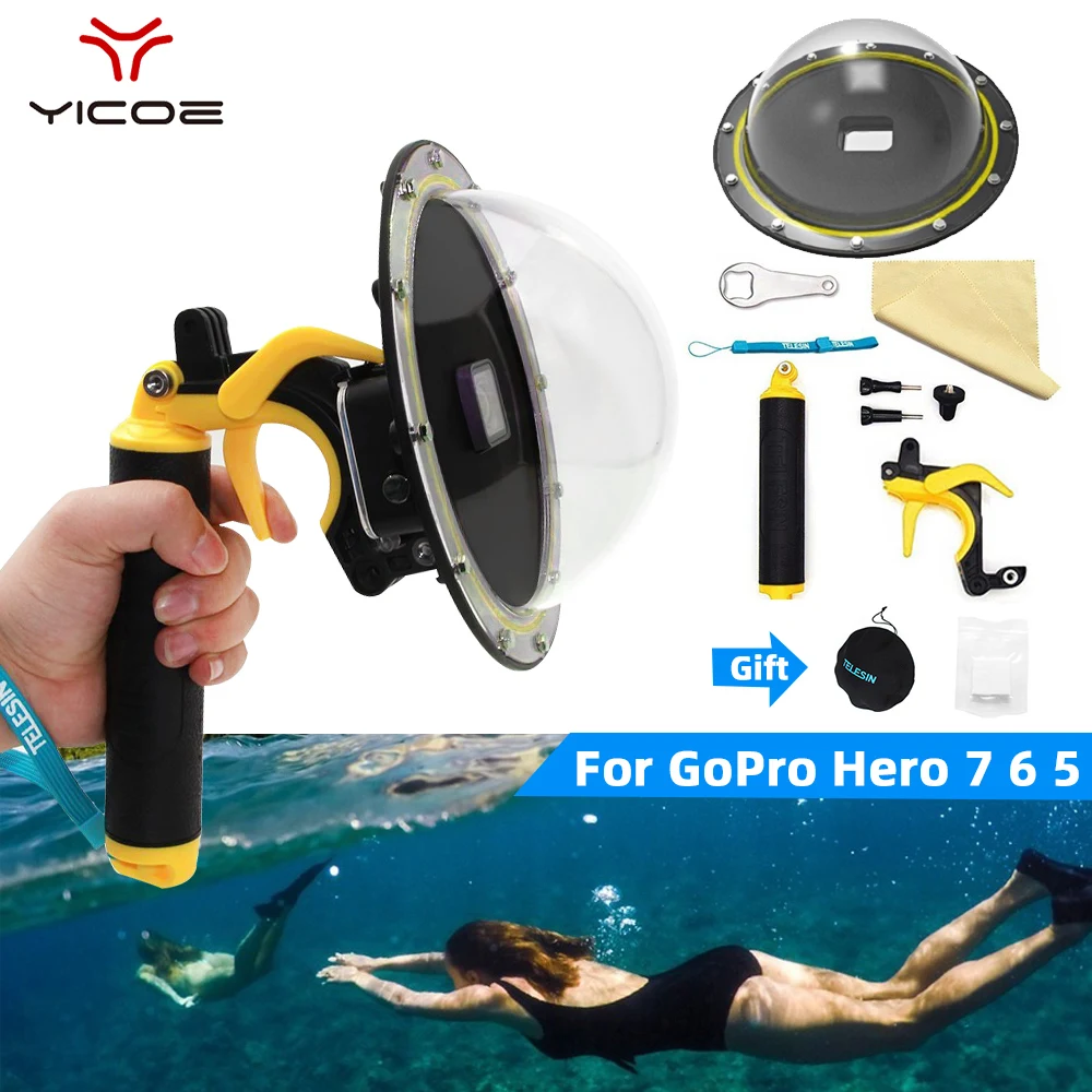 

6"Go Pro Dome Port For Gopro Hero 7/6/5/4/3+ OSMO Action Cacmera Cover Lens Hood Case Hous eUnderwater Waterproof Trigger Grip
