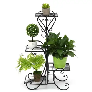 

New 4 Tiers Metal Flower Plant Display Stand Black Home Garden Indoor Outdoor Plant Flower Pot Storage Rack Corner Shelf 84x48x2