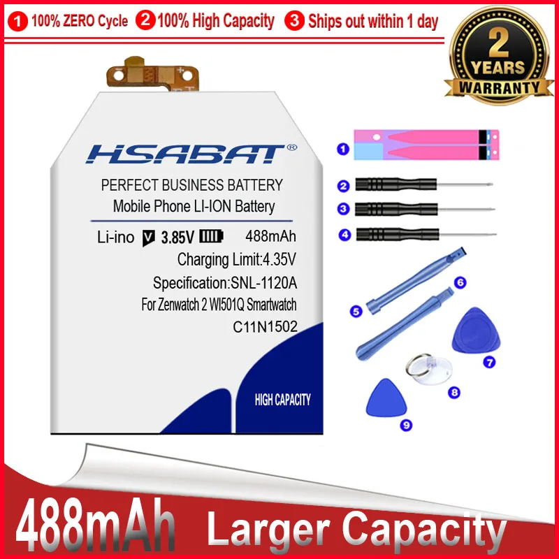 Аккумулятор HSABAT 0 Cycle 488 мАч C11N1502 для Asus Zenwatch 2 WI501Q 0B200-01630000 мобильный телефон