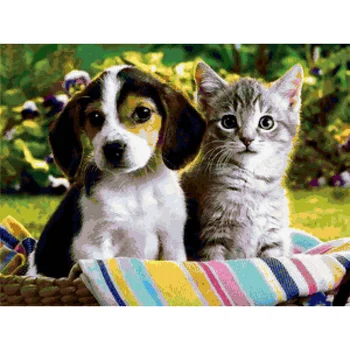 

Full Square Diamond 5D DIY Diamond Painting"dog and cat" 3D Embroidery Cross Stitch Mosaic Decor