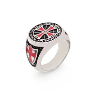 Unique 316L Stainless Steel Knights Templar Ring Custom Design Wholesale Price Shield Black Epoxy Clean Zircon Red Cross Rings 1