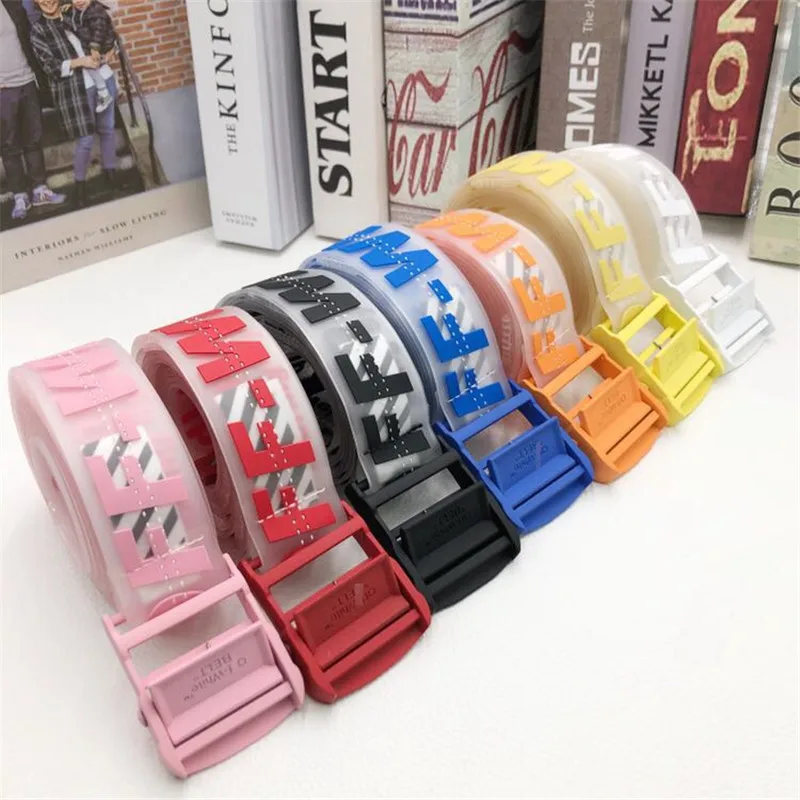 

The correct version of OFF OW transparent belt with three-dimensional clear feel, glue stitching jelly color tide brand