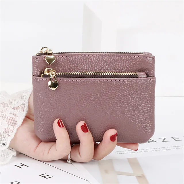2021 New Leather Coin Purse Women Mini Change Purses Kids Coin Pocket Wallets Key Chain Holder Zipper Pouch Card Holder Wallet light purple