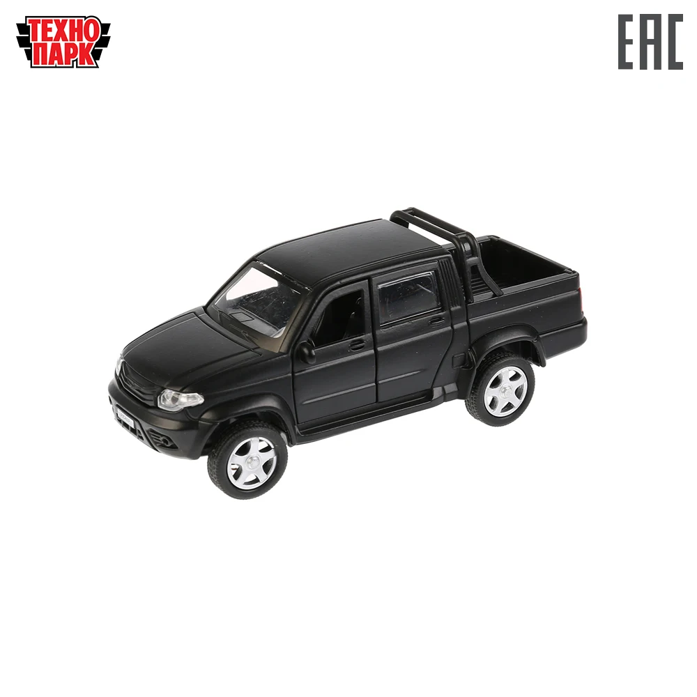 Машина Технопарк UAZ PICKUP металлическая, инерционная, длина 12см, открываются двери, цвет матовый черный