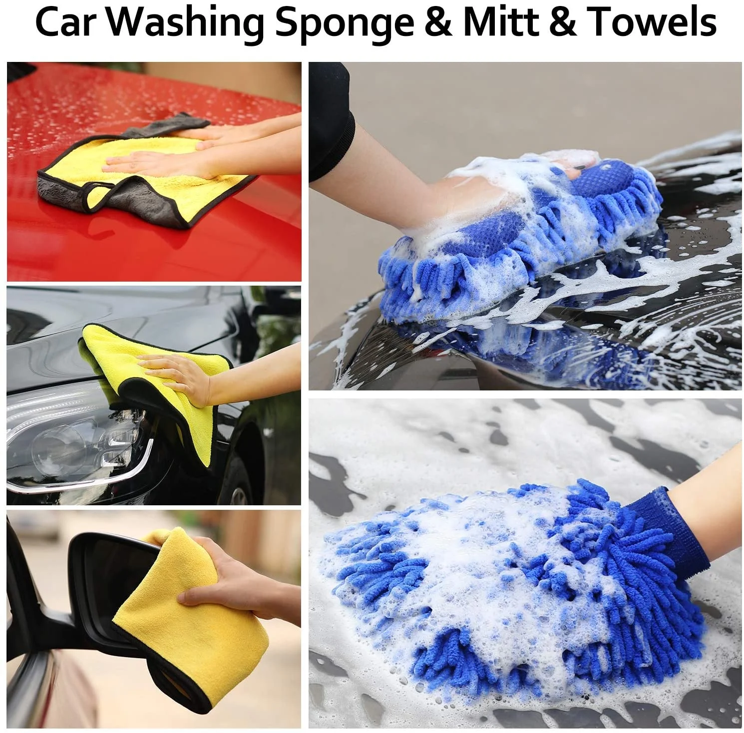 4Pcs Car Wash Mitt Glove Chenille Microfiber Washing Sponge Extra Large Soft Drying Towels For Car Motorcycle Cleaning Tools