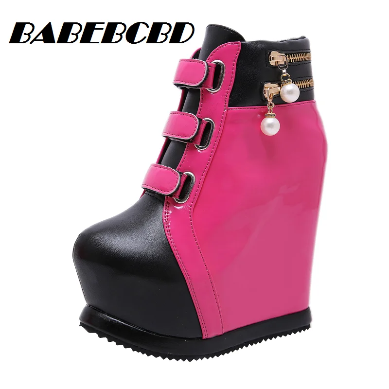 

2020 European and American Winter Muffin Bottom Short Boots Thick-bottomed Plus Women's Heels Plus Martin Short Boots14cm