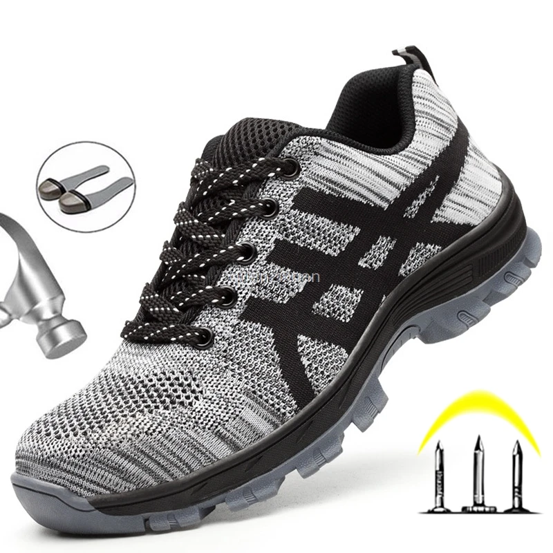 Yadibeida-zapatos de seguridad con punta de acero para hombre, calzado deportivo antigolpes, transpirable, cómodo, de seguridad, negro, gris, Rojo