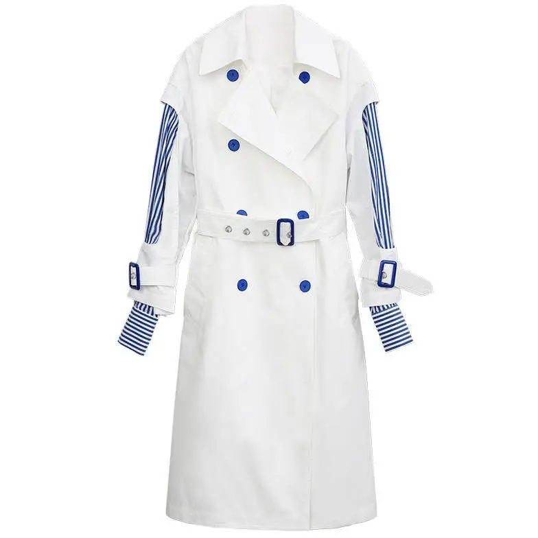 FTLZZ Новое лоскутное Полосатое пальто для женщин ветровка с отворотом тонкая весенне-осенняя ветровка корейская модная одежда