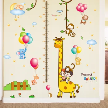 

[shijuekongjian] Giraffe Height Measurement Wall Stickers DIY Animal Balloons Mural Decals for Kids Room Home Decoration