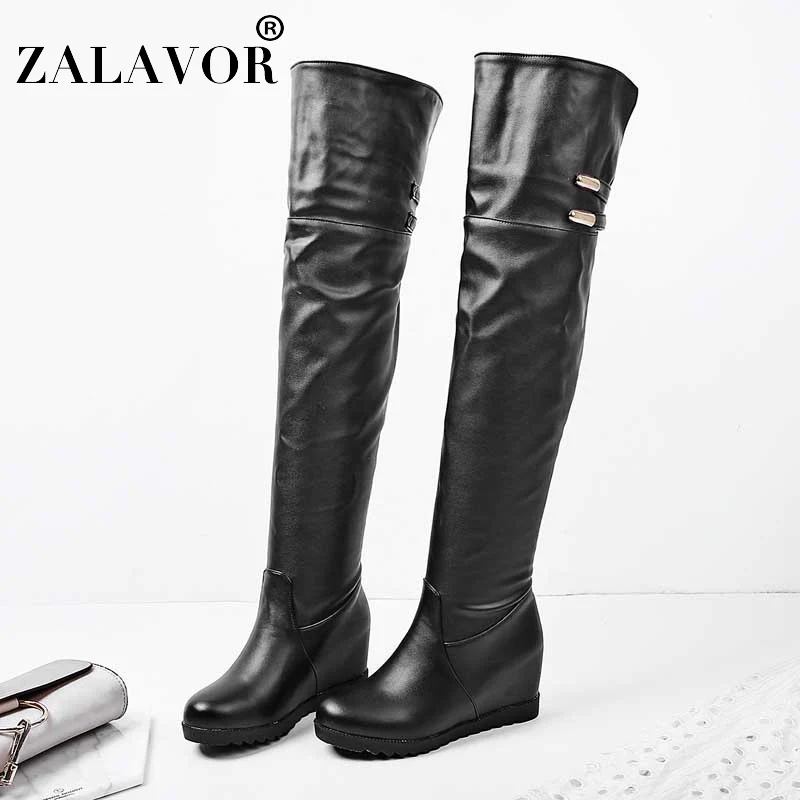 

ZALAVOR Over Knee Boots Women Winter Warm Height Increasing Boots Solid Color Thigh High Boots Women Footwear Size 34-43