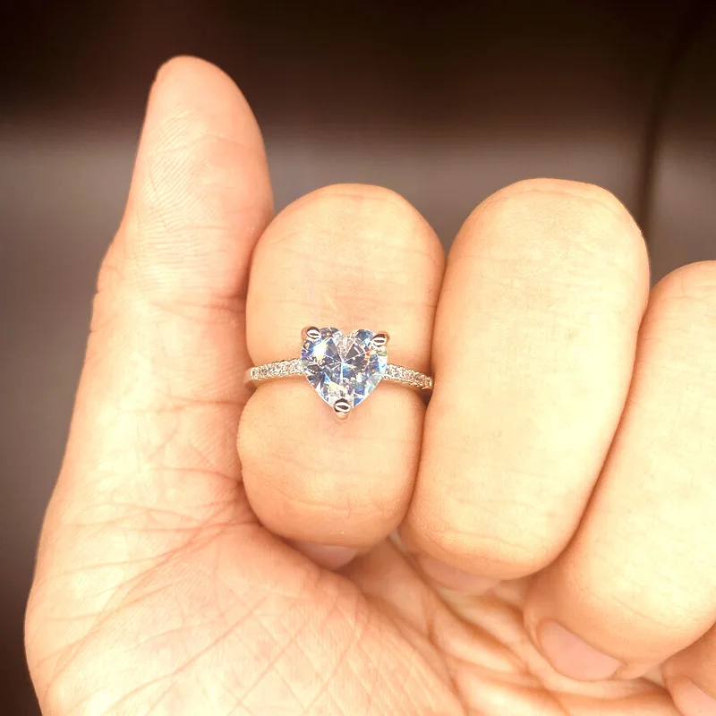Модные свадебные кольца с кристаллами в форме сердца, женские большие обручальные кольца из циркона ааааа, 925 серебряные кольца, гламурные ювелирные изделия