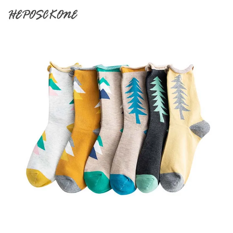 [HEPOSCKONE] Модные женские носки в художественном стиле с рисунком леса в уличном стиле осенне-зимние забавные однотонные милые носки Calcetines Mujer