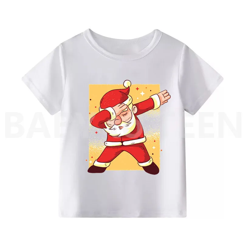Детская футболка с изображением рождественского Санта-Клауса, забавная футболка с короткими рукавами для мальчиков и девочек, детская одежда - Цвет: WhiteJ
