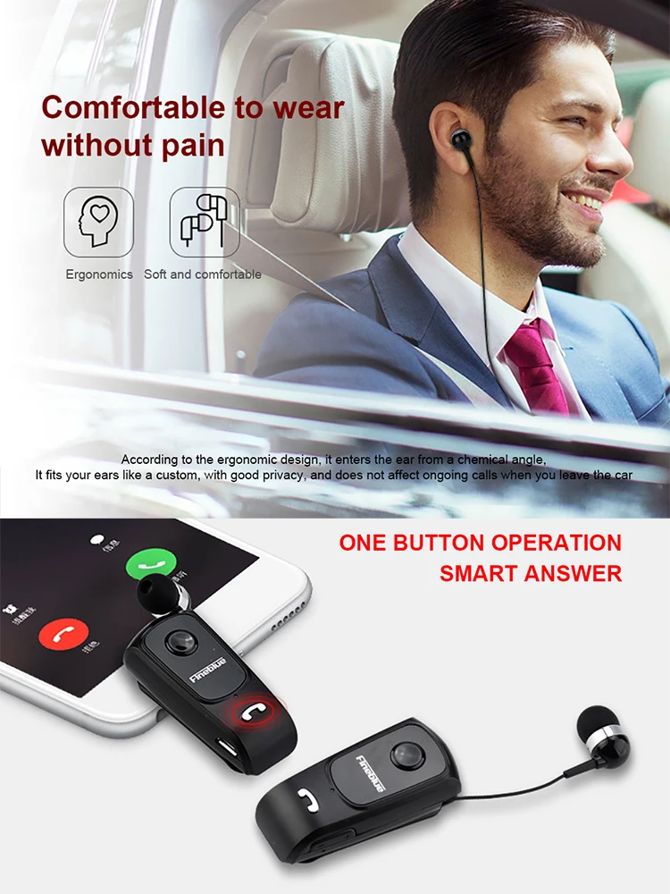 HD Call Noise Reduction Wireless Retractable Portable Bluetooth Headset Calls Remind Vibration Wear Clip Sports Running Earphone