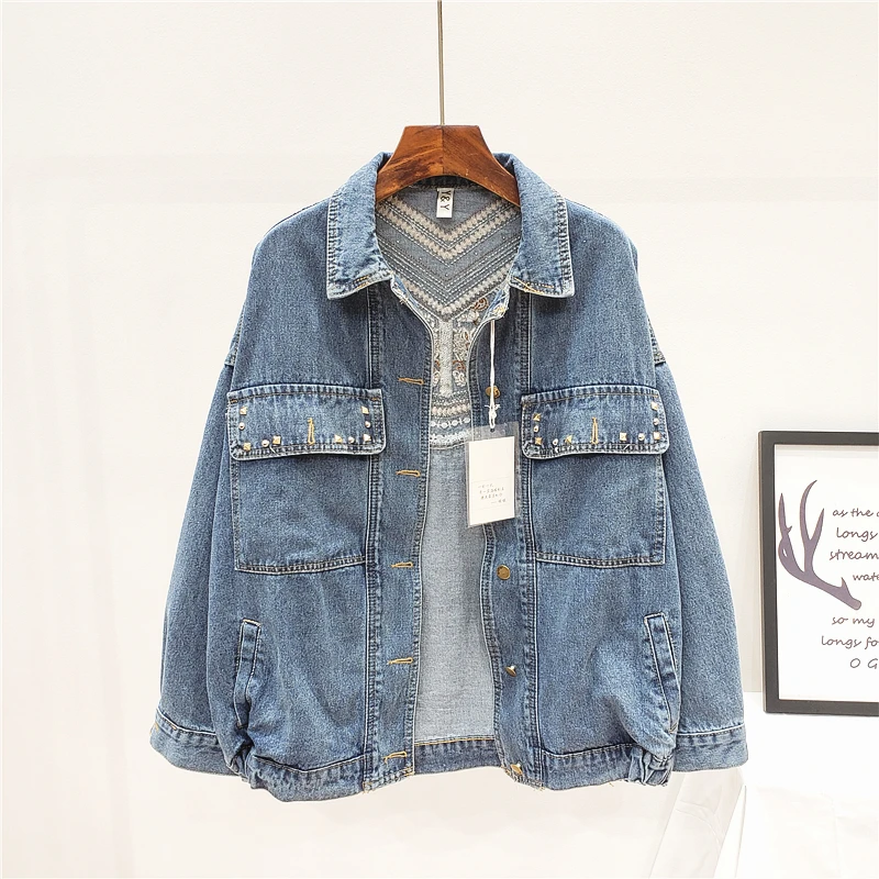 discounted  Denim women jacket new spring vintage floral Embroidery Suede fringe loose coat long sleeve Outerwe
