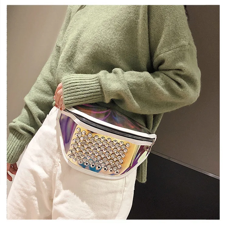 Sports Running Mobile Phone Bag Waterproof Bag Pu Transparent Reflective Diamond Set Shoulder Bag Laser Wallet WOMEN'S Bag Cross