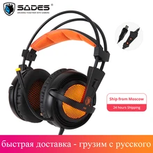 Sades A6 Gaming Headset Gamer Headphones 7.1 Surround Sound Stereo Earphones USB Microphone Breathing LED Light PC Gamer