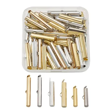 

60pcs/box Brass Slide On End Clasp Tubes Slider End Caps Connector for Jewelry Accessories Findings Mixed Sizes