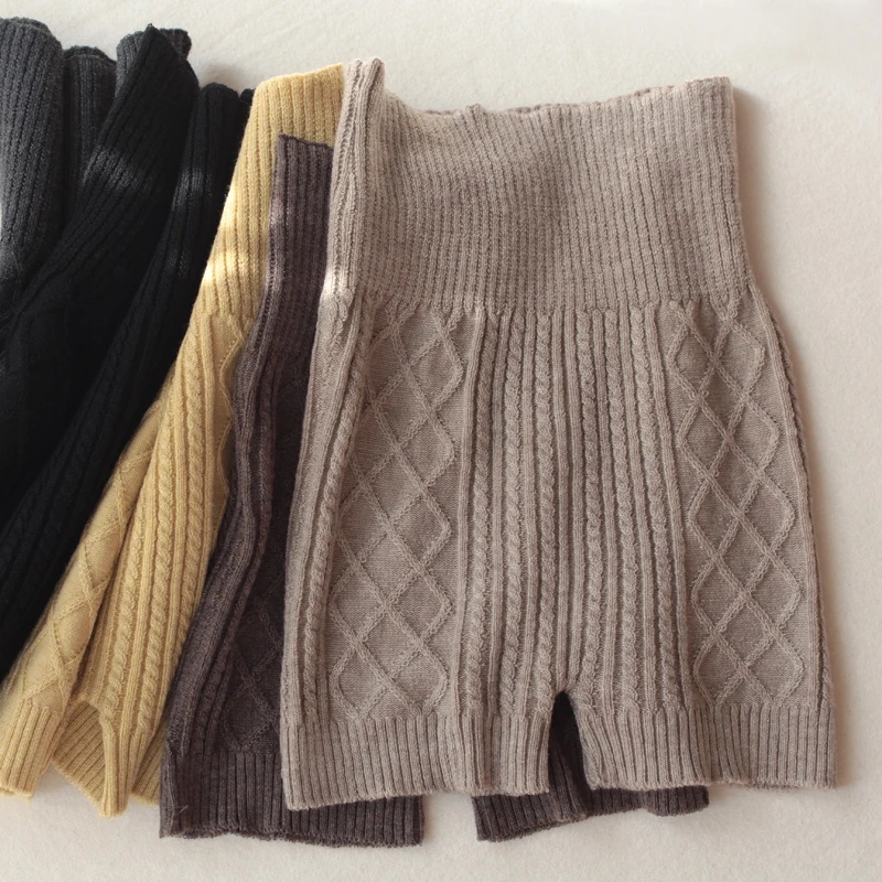 

Warm Waist Short Leggings Woolen Knit Shorts Women's Autumn And Winter Thick High Waist Seamless Sweater Short Trousers