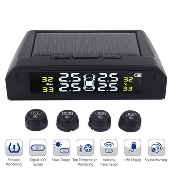 

Auto TPMS Tyre Pressure Monitoring System Universal Car TPMS External Sensor Digital USB Solar Power Smart