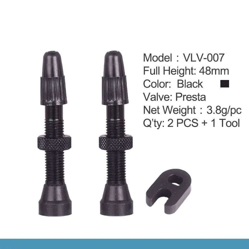 1 Pair Black 48mm Велосипед 55 мм Presta клапан для дороги MTB велосипед бескамерный обод латунный сердечник сплава стволовых бескамерный герметик совместимый - Цвет: 1 Pair Black 48mm