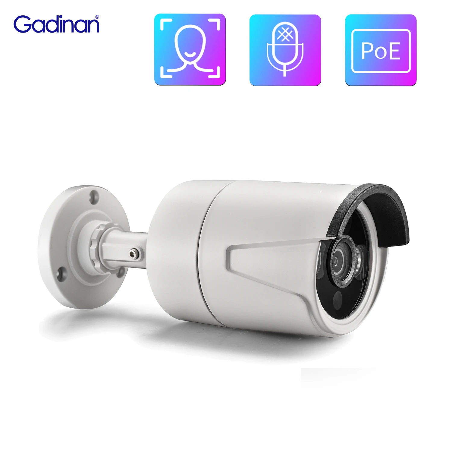 Gadinan H.265 5Mp Ai Face Recognition Gun Ip Camera Outdoor Waterproof Audio Poe Surveillance Protection Videoregistratore Per La Casa