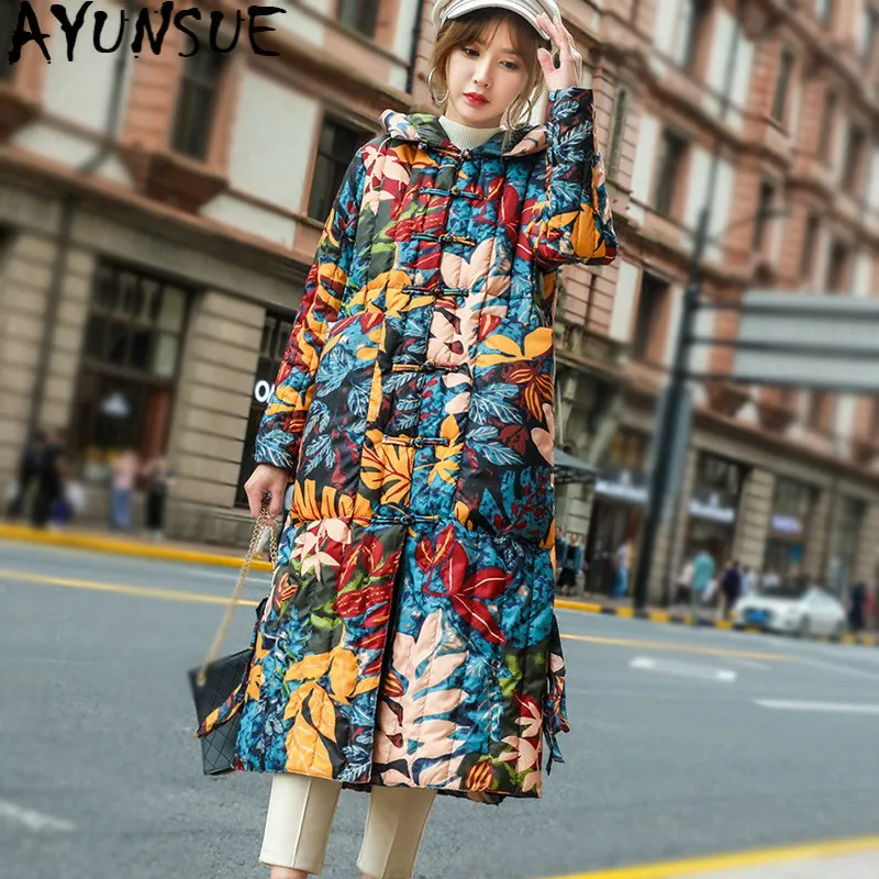 

AYUNSUE 2020 Women's Down Jacket Hooded Winter White Duck Down Coat Korean Fashion Vintage Puffer Jacket ZMY-P-HSKSPK YY1969