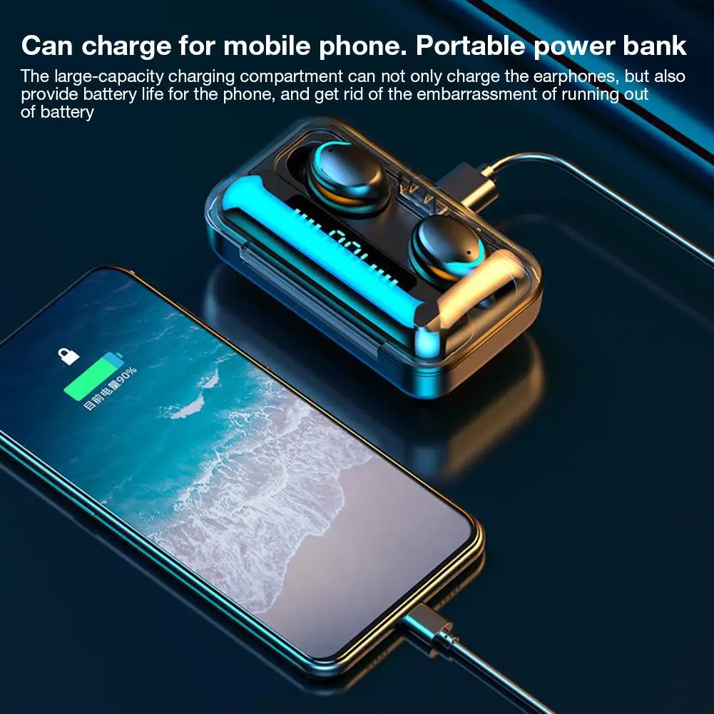 TWS Wireless Earbuds 2000mAh Charging Box Bluetooth Earphones 9D Noise Reduction LED Display Sports Headsets For ios Android