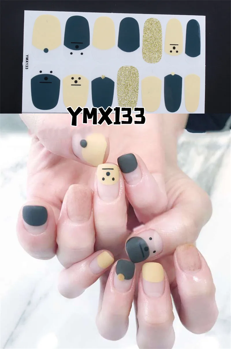 14 насадок/листов корейский стиль полный дизайн ногтей наклейки Обертывания ногтей Патчи Наклейки DIY водонепроницаемый Маникюр полоски инструмент - Цвет: YMX133