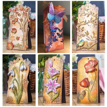 

Die Set Flowers Snowdrops Wild Poppies Lilies Tree Butterfly Bird and Ornate Tags Metal Cutting Dies for Scrapbooking New 2019