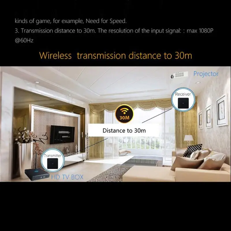 

Video Transmission Equipment Receiving Distance of 30 Meters for w2h Wireless HD 1080p 60ghz 3d Black Appearance 87x87x21mm