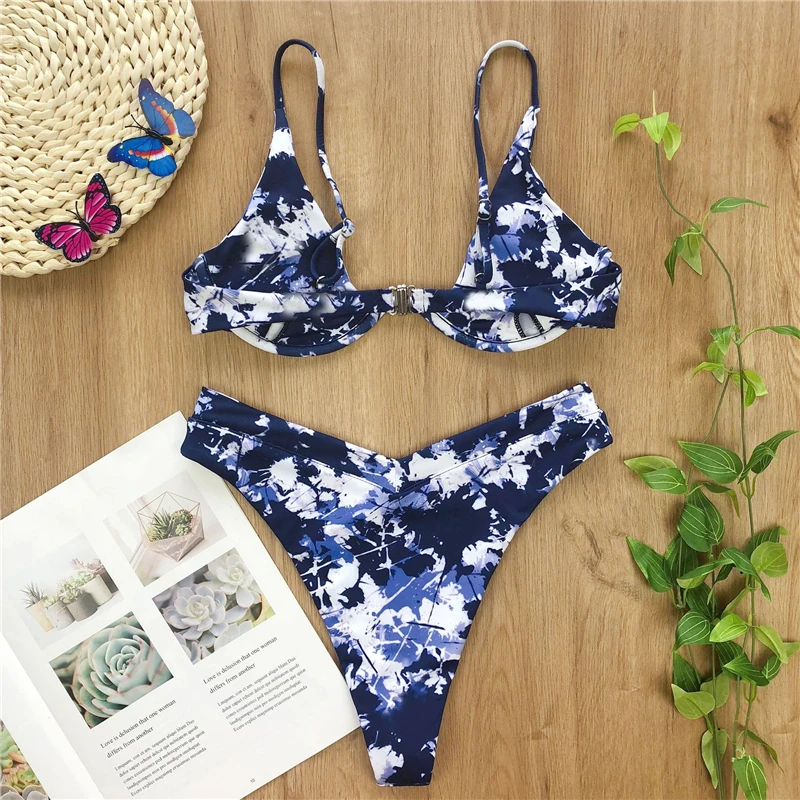 2020 Sexy Bikinis Swimsuit Women Bandage Printing Swimwear Underwire Bikini Set Tie-dye Gradient Bathing Suits Summer Beach Wear
