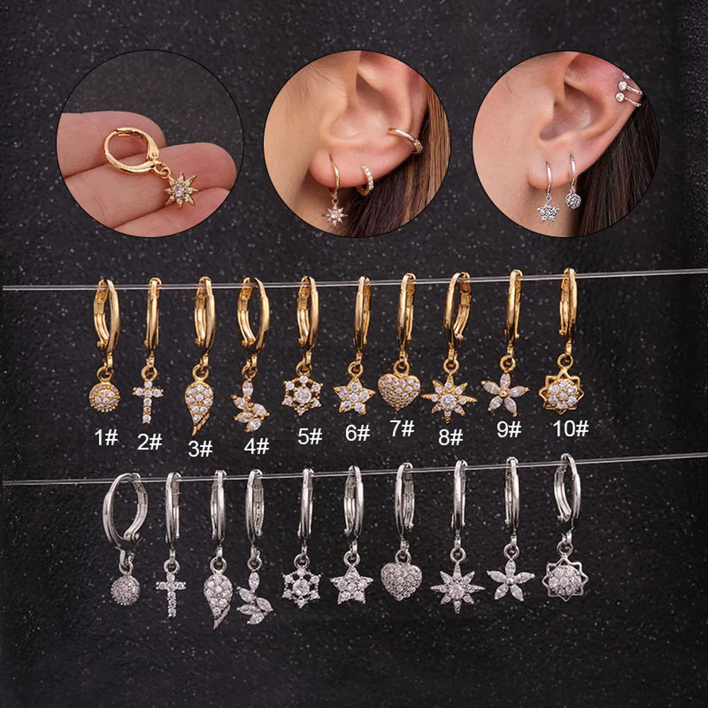 Trendy 1Pcs Love Hearts Pendant Hoop Earrings for Women Earring Cartilage Barbell Tragus Earbone Nail Stud Ear Piercing Jewelry | Украшения