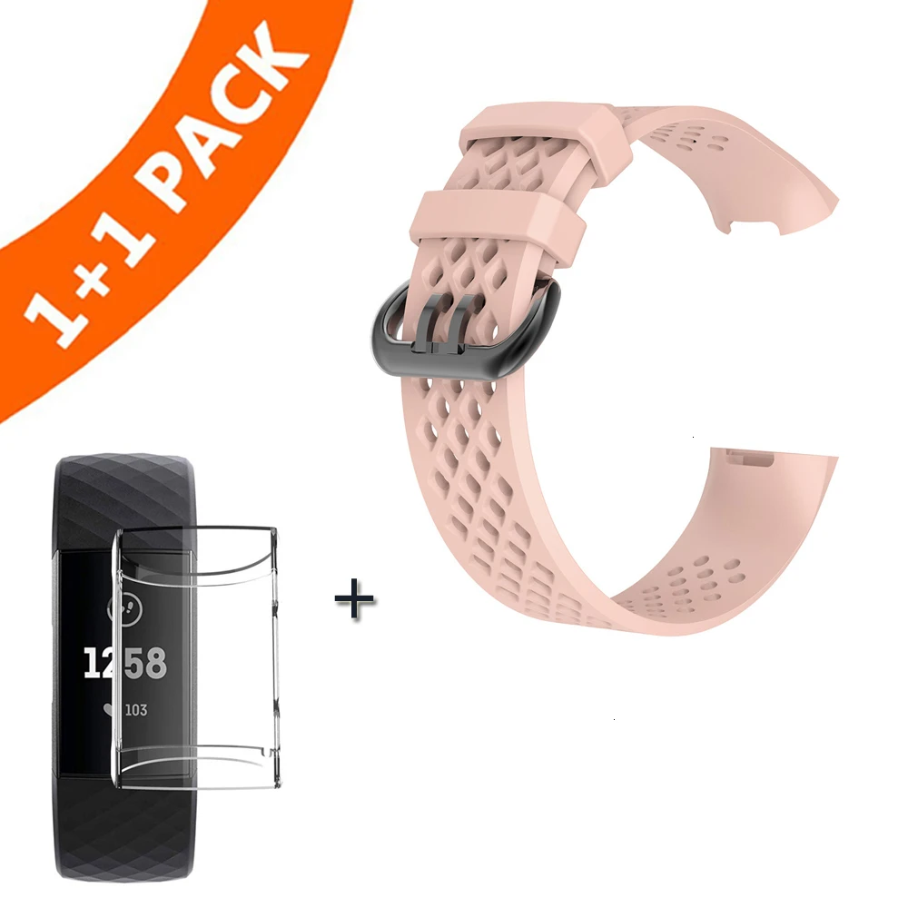 Ремешок на запястье для Fitbit Charge 3 Band Силиконовый сменный ремешок для Fitbit Charge 3 с TPU чехол Защитный для Fitbit Charge 3 - Цвет: Pink