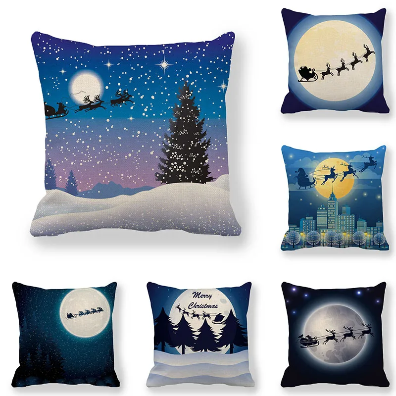 

Night Christmas Cushion Cover Linen 45*45cm Pillow Cover Throw Pillow Cushion Cover Car Home Sofa Decorative Pillowcase 709