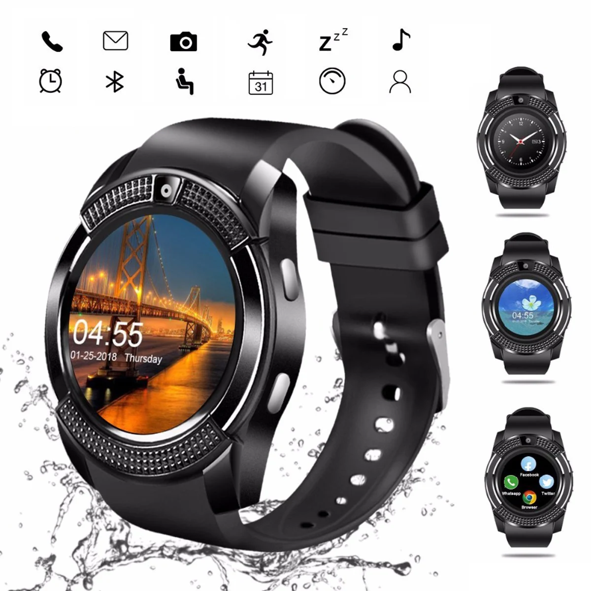

V8 SmartWatch Bluetooth Smartwatch Touch Screen Wrist Watch with Camera/SIM Card Slot, Waterproof Smart Watch DZ09 X6 VS M2 A1