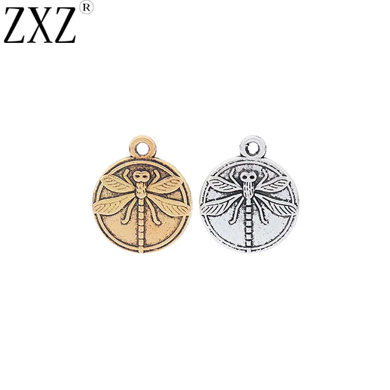 

ZXZ 10pcs Gold Tone Dragonfly Round Charms Pendants Beads for DIY Necklace Bracelet Jewelry Making Findings 15mm