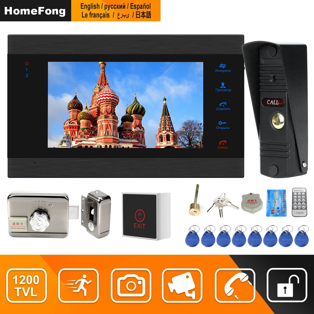Homefong Video Door Phone Wired 7 Inch Video Intercom Home  Door Lock Access Control System Motion Detection Record Night Vision