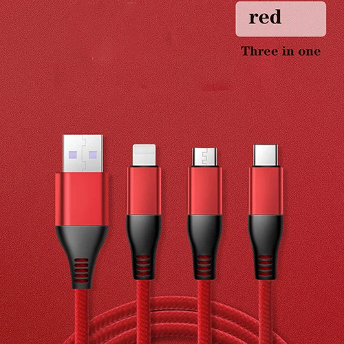 red Три в одном USB кабель, зарядное устройство для мобильного телефона, кабель передачи данных, коннектор type-C, адаптер для IPhone, Android, кабель питания - Цвет: red