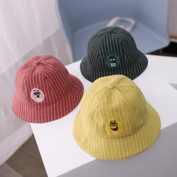 

2020 Children's hat cartoon smiley baby basin caps Korean version m embroidery stripes boy and girl baby fisherman bucket hat