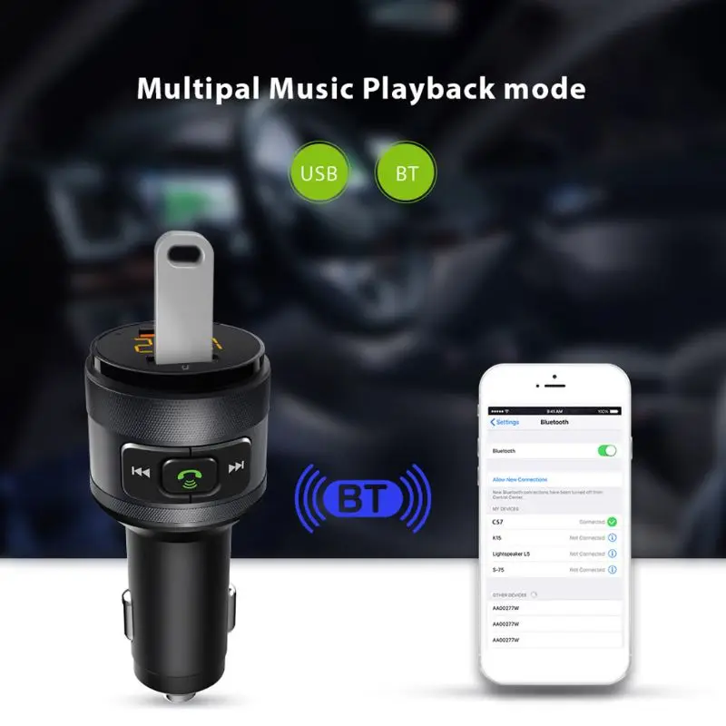 Bluetooth fm-передатчик Быстрая зарядка 3,0 Автомобильное зарядное устройство MP3 музыкальный плеер беспроводной fm-радио адаптер двойное USB зарядное устройство