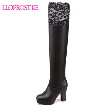 

Lloprost ke 2019 new thigh high over the knee boots women round toe autumn winter boots solid colors platform shoes woman H513