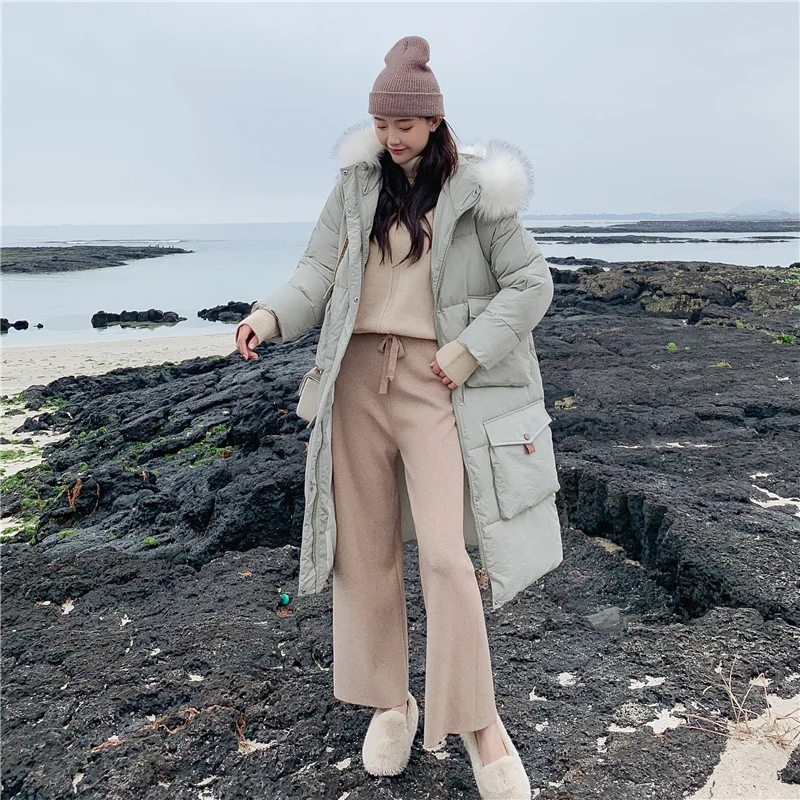 

Long Down Cotton Parka Coat Women 2019 Winter Warm Down Jacket Female Hooded Fur Collar Overcoat Womens Slim Cotton-Padded Coats
